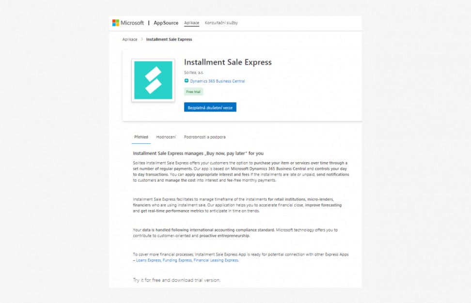 Náhled aplikace Installment Sale Express v AppSource