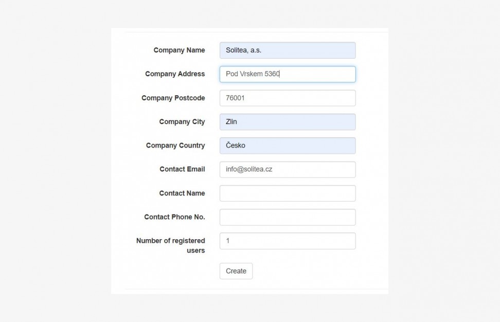 Náhled formuláře pro zadání registračních údajů v aplikaci Installment Sale Express